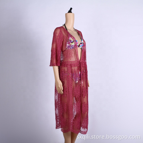 embroidered sun-proof clothing cover up crochet dress beach